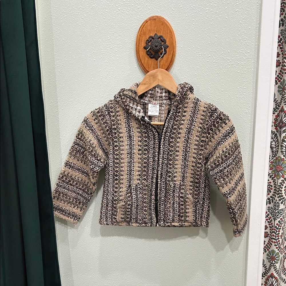 Mexican Striped, Knit Hooded Zip Jacket - Neutral Tones, Youth Sz 6